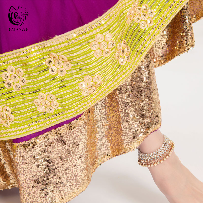 依曼印度舞服装宝莱坞楞哈双层大摆半身裙异域风情百搭新款女纱丽