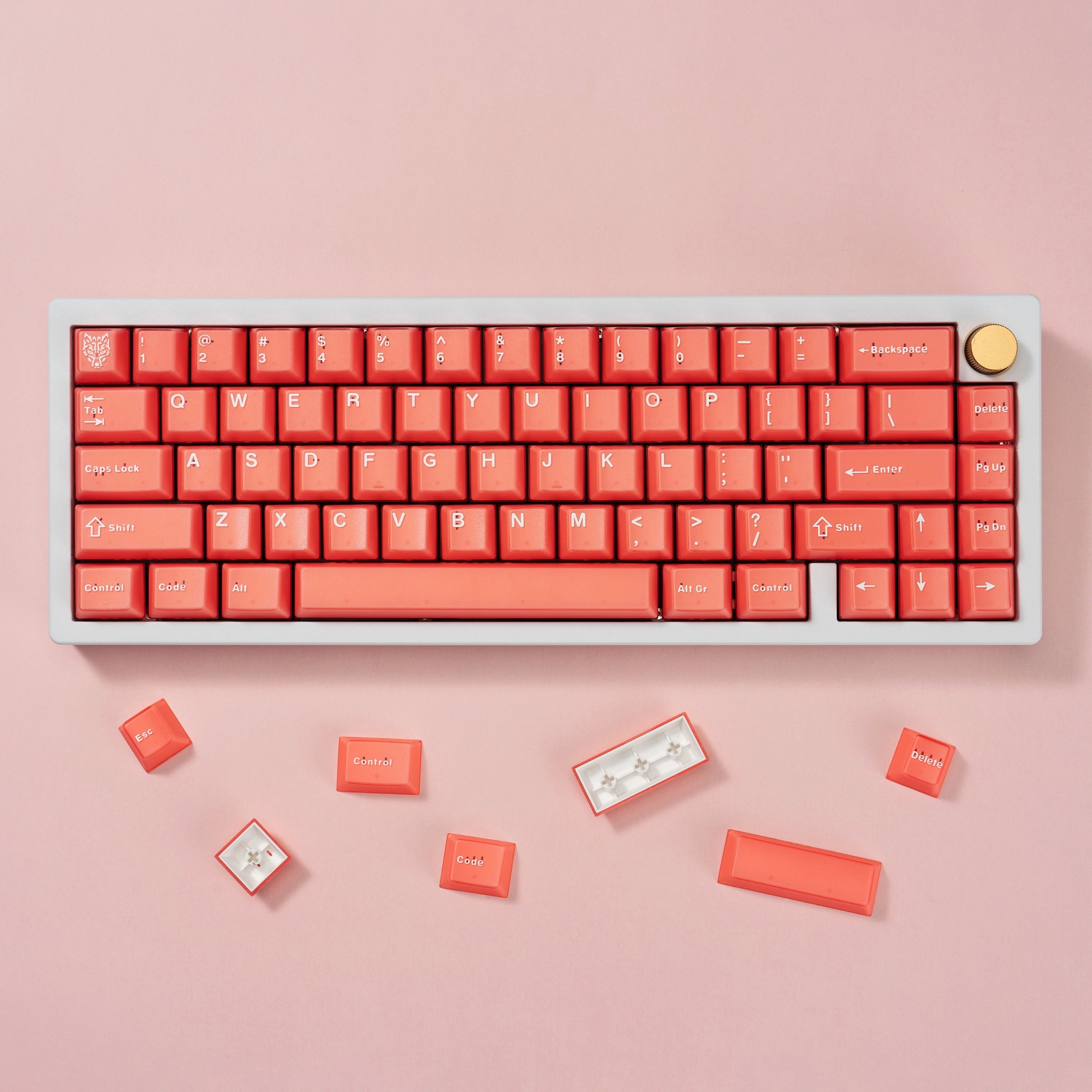爱菲橘粉红半透键帽原厂高度ABS二色双色键帽机械键盘-图0