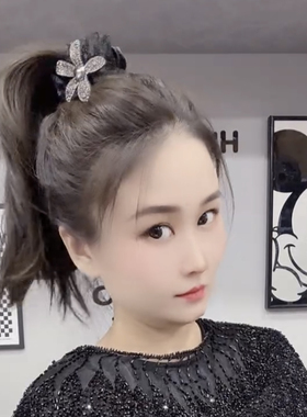 轻奢网纱高级感双花丸子头拍拍圈时尚花朵高马尾网红爆单款优雅女
