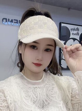 夏季新款镂空烫钻链条帽子透气性非常好防晒颜值高百搭款女显脸小