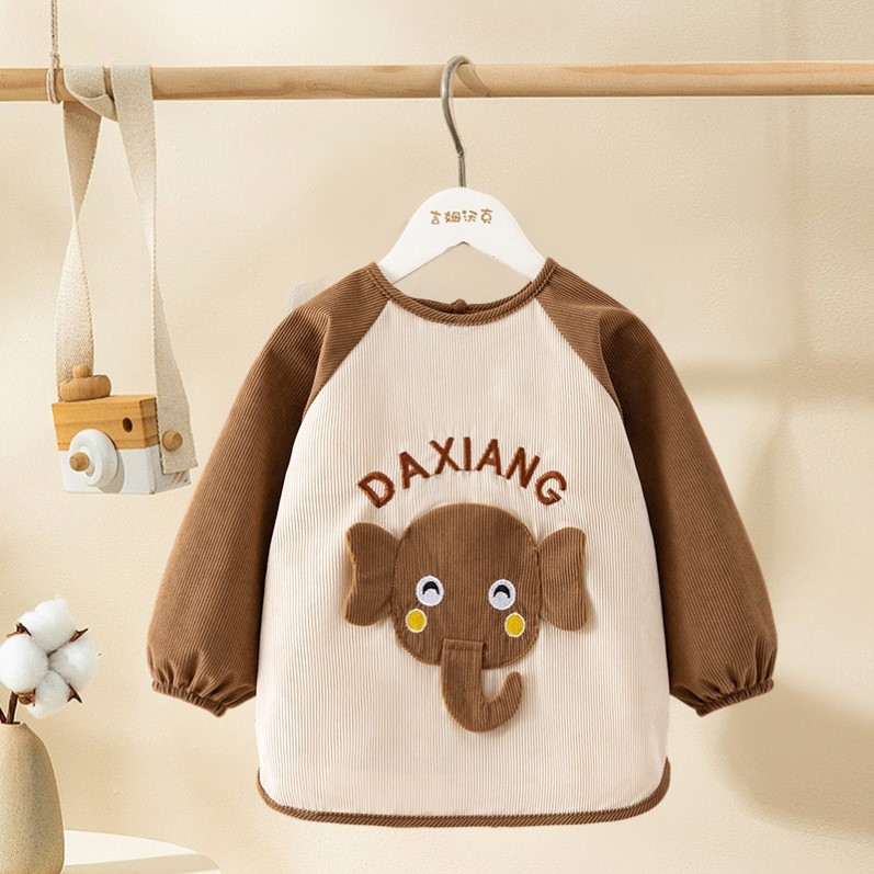 Baby smock can be worn outside, fashionable reverse dressing bib, autumn and winter children's eating apron, waterproof and stain-resistant smock, long sleeves