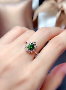 新品镀18K玫瑰金色祖母绿碧玺开口戒指女 吊坠项链耳钉套