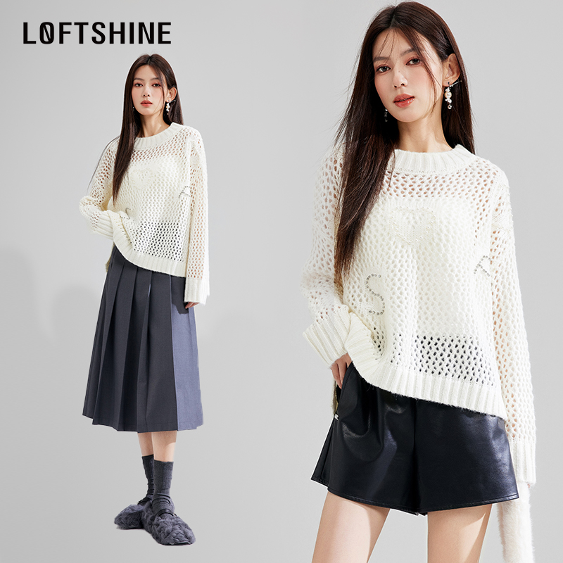 LOFTSHINE珞炫慵懒风毛衣女2024春季新款少女感上衣温柔针织衫