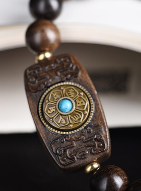 菩萨棋沉香木六字箴言转牌手串情侣礼物文玩佛珠手链念珠手捻珠串