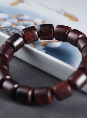 紫油梨文玩桶珠手串佛珠木串手链男女款紫花梨念珠盘玩把玩手饰