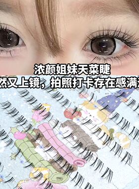 初遇季斜飞小猫须下睫!仿手绘浓密嫁接感假睫毛女野生凌乱毛流感