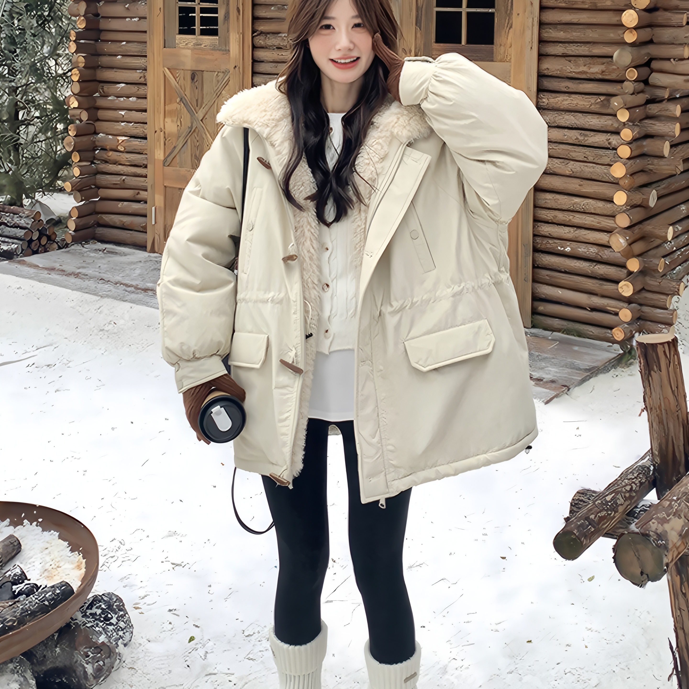 休闲加绒派克服女2025秋冬季新款韩系小个子连帽保暖加厚棉服上衣 - 图1