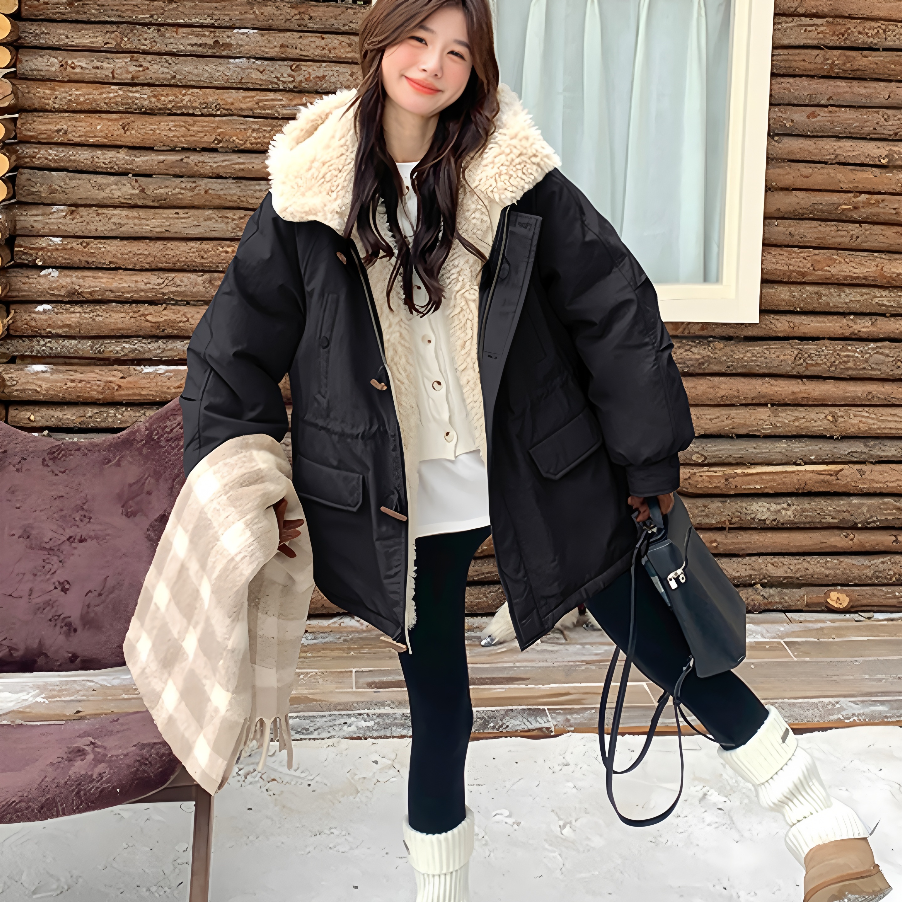 休闲加绒派克服女2025秋冬季新款韩系小个子连帽保暖加厚棉服上衣 - 图0