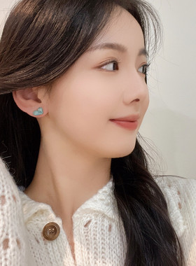 绿色爱心耳环女小众设计感