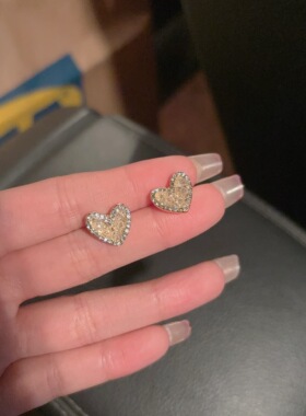 法式碎钻爱心耳环小众设计感高级耳饰女气质百搭耳钉潮耳夹无耳洞