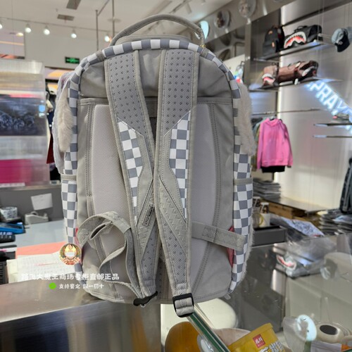 SprayGround专柜正品 鲨鱼嘴W1215712格子双肩背包男潮牌学生书包 - 图1