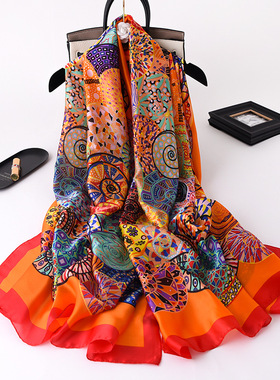 Summer Female Beach Flower Headband Muffler Women Silk Scarf