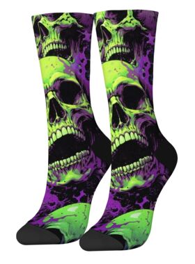 Retro Punk Graffiti Skull Print Men's Socks Novel Street Tre