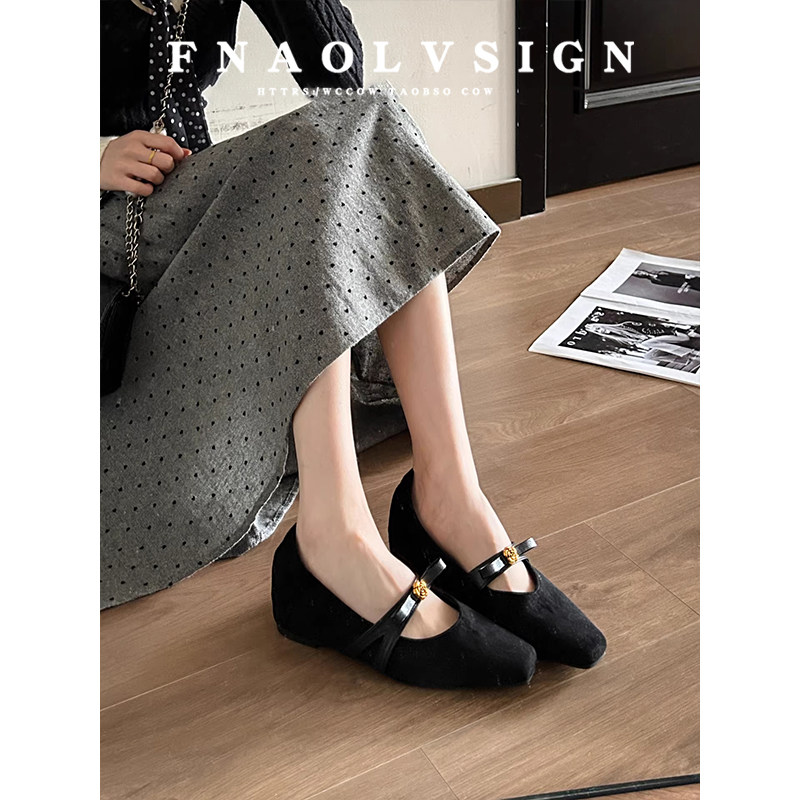 羊皮版~复古绒面玛丽珍鞋女春季山茶花浅口单鞋一字带平底小皮鞋,淘宝优惠券,粉丝福利购,淘宝优惠卷