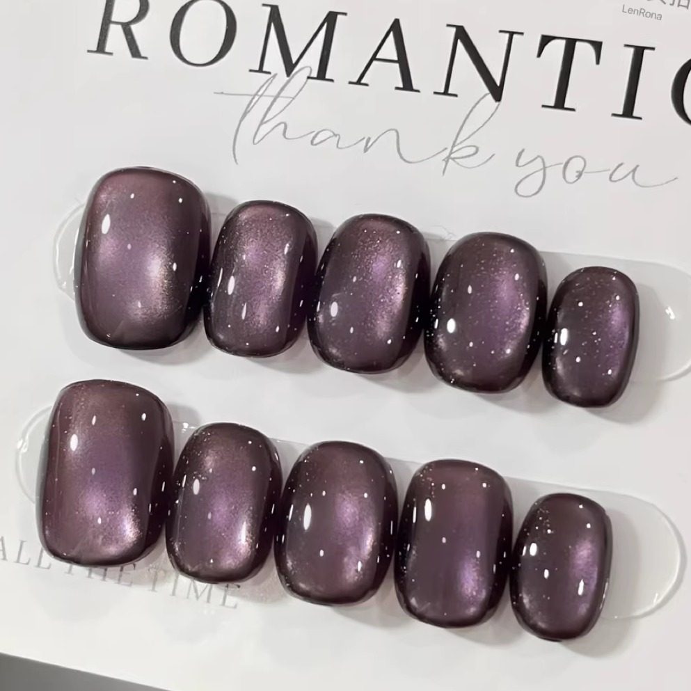 【紫宸】网红同款显白高级紫光猫眼玻璃珠手工穿戴甲日常短款美甲,淘宝优惠券,粉丝福利购,淘宝优惠卷