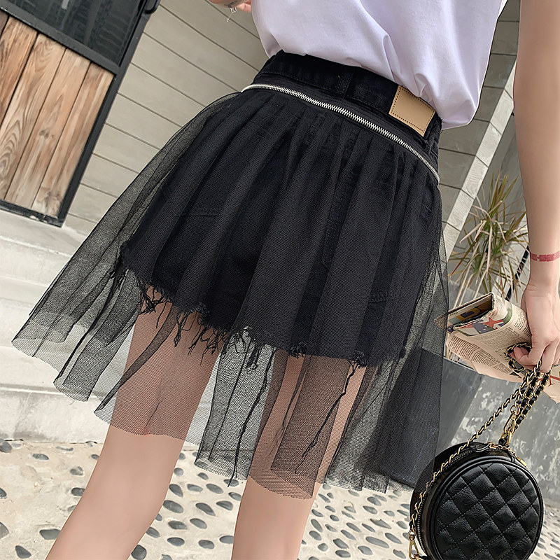 2020新款高腰牛仔夏季破洞拼接短裤 天鹅谷牛仔裤