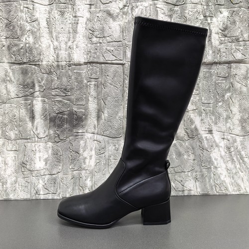 索菲娅正品断码方头骑士靴女冬季黑色侧拉链粗跟高筒靴百搭女长靴 - 图3