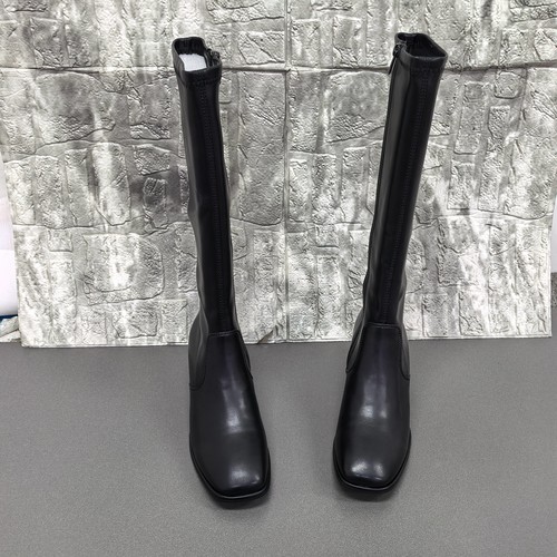 索菲娅正品断码方头骑士靴女冬季黑色侧拉链粗跟高筒靴百搭女长靴 - 图0