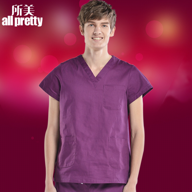 全棉紫色短袖套装护士手术服 所美医护制服
