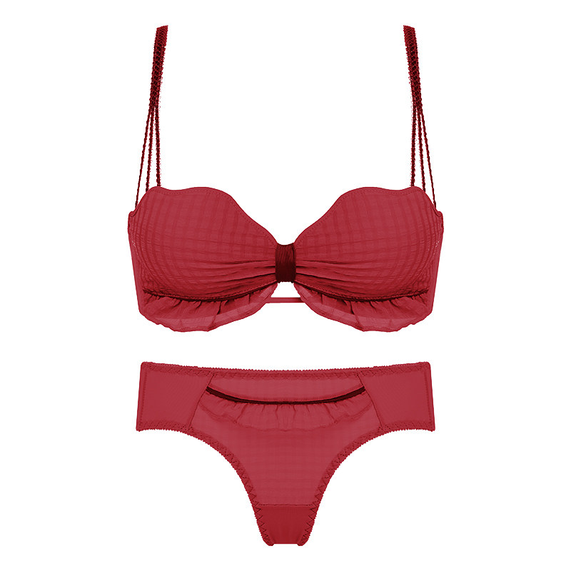 红色小胸聚拢少女18-24周岁内衣 多情猫文胸