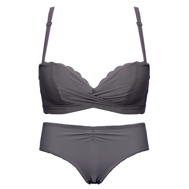 无钢圈聚拢调整型小胸罩套装内裤 多情猫文胸