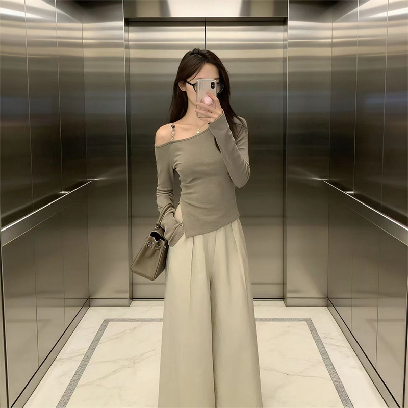 设计感小众不规则链条露肩内搭长袖T恤女装2026春季修身打底上衣,淘宝优惠券,粉丝福利购,淘宝优惠卷