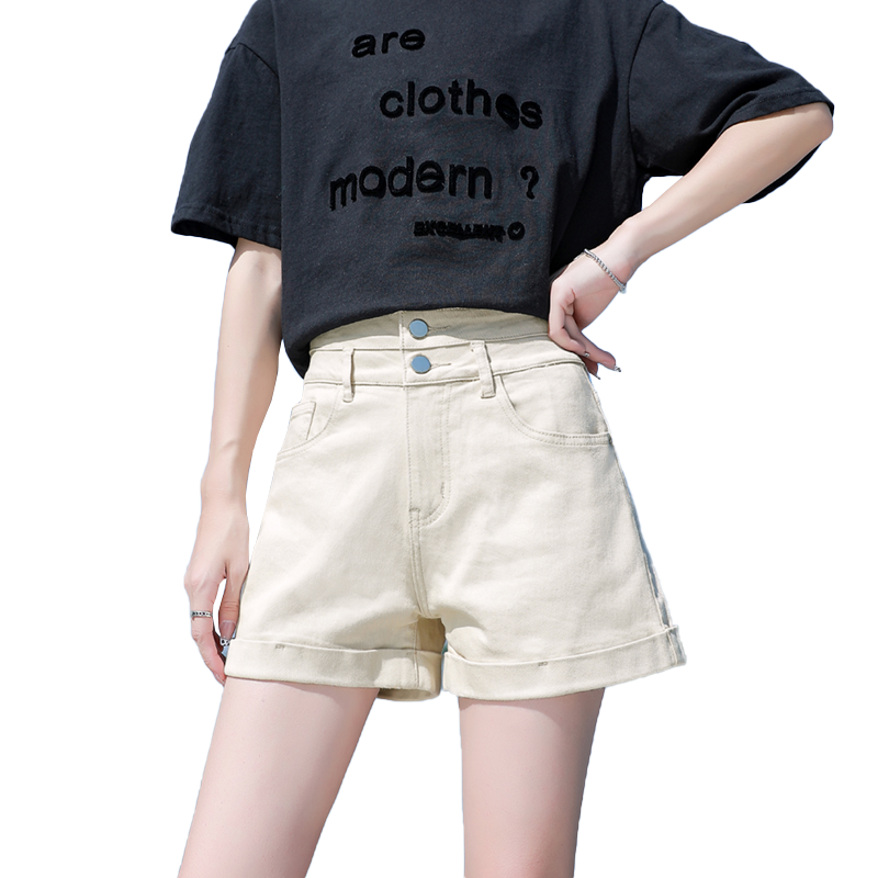杏色牛仔女高腰2022年新款夏热短裤 蓝瑟牛仔裤