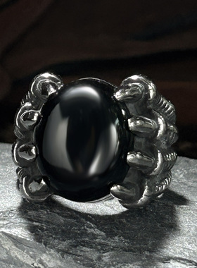 暗黑风圆形宝石戒指男款钛钢