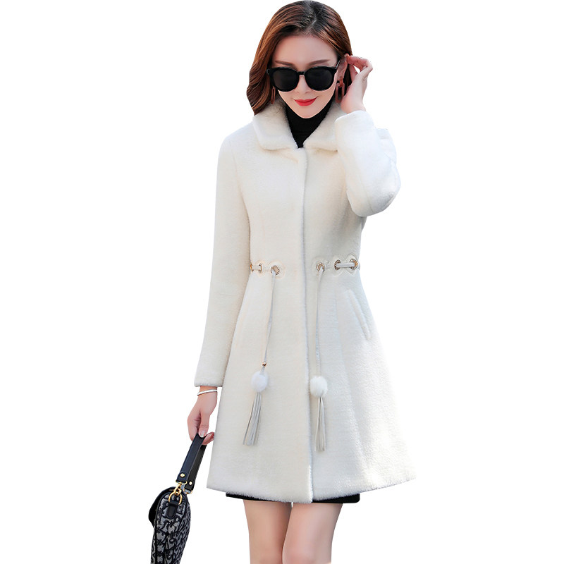 黄金水貂绒毛中长款2020新款呢大衣 羽诗蝶毛呢外套