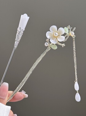 缘本发簪合金新中式现代花朵设计