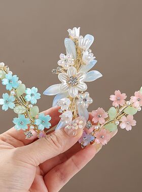 超仙甜美发夹植物花朵古风汉服饰