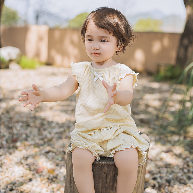 Guiqi Bear Baby Girl Summer ຊຸດສັ້ນເສອແຂນສັ້ນ