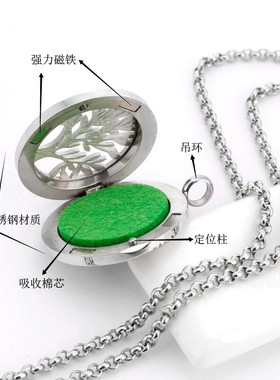 20mm钛钢镂空精油香薰吊坠项链