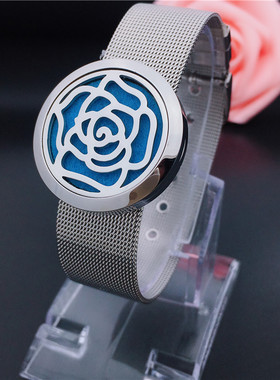 钛钢多特瑞玫瑰花精油香薰手镯