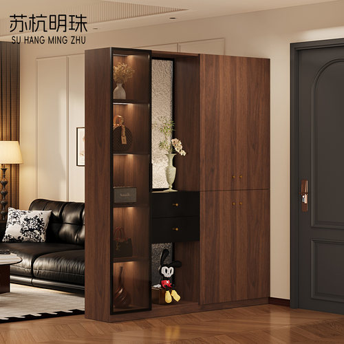 玄关柜入户正对门客厅双面屏风隔断中古风家具进门鞋柜衣帽架一体 - 图0