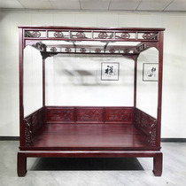 Solid wood shelf bed Chinese Ming and Qing classical double elm wood imitation ancient substitute treading bed old fashioned four columns one thousand work plus-size bed