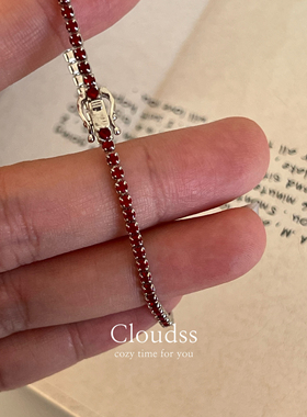 「红色弗拉明戈」新年红色饰品ruby红宝石色锆石镶嵌s925纯银手链