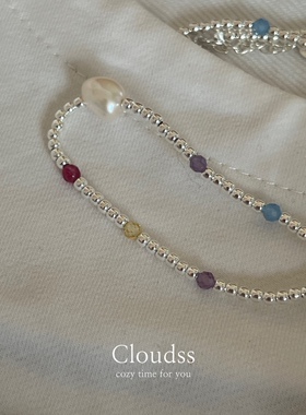 Cloudss「查理的彩虹糖」春夏ins风彩色串珠纯银锁骨链