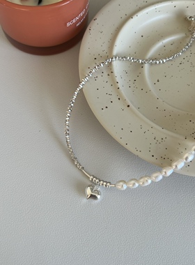 Cloudss「半清半冷」ins清冷感s925纯银碎银子爱心吊坠珍珠项链