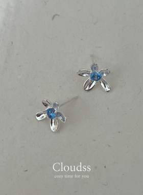Cloudss「蓝海之花」s925纯银纯银花朵小众设计耳钉女