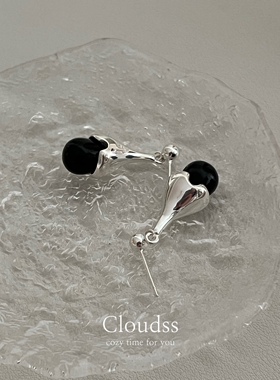 Cloudss 「黑色马蹄莲」s925纯银黑玛瑙小耳坠