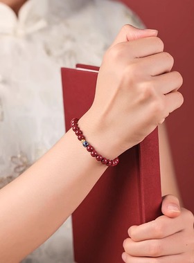 正品朱砂手串男女款紫金砂莲花绿松石珍珠配珠手串饰品送女友礼物