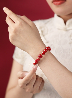 高含量帝王砂朱砂手串本命年手链