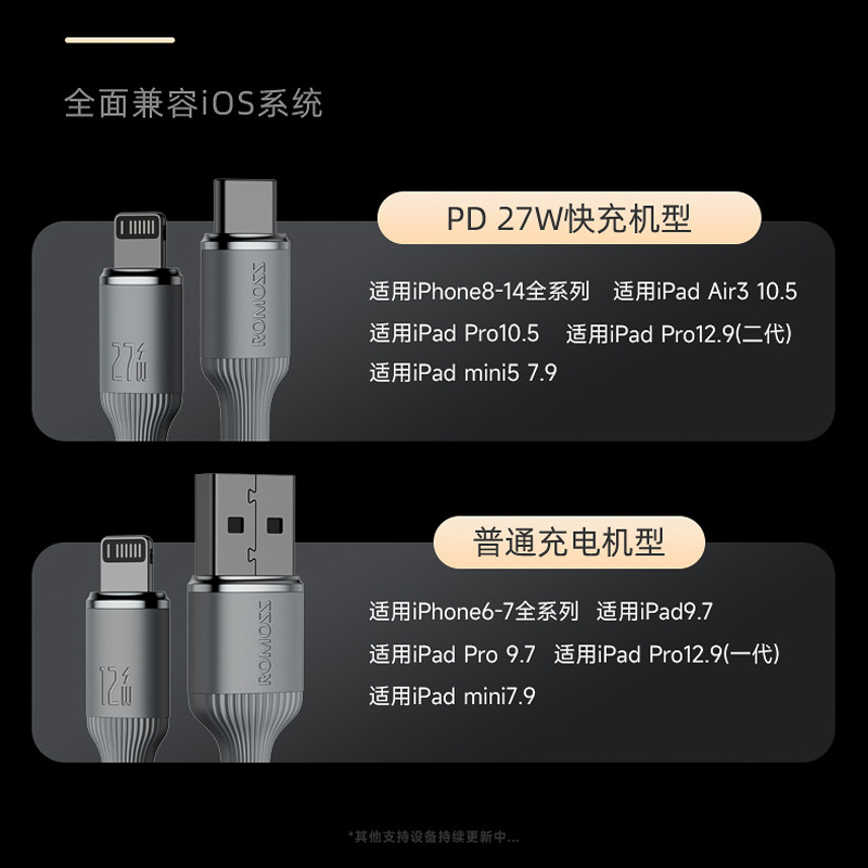 罗马仕适用苹果14数据线iPhone13充电线器头12手机11promax充电线