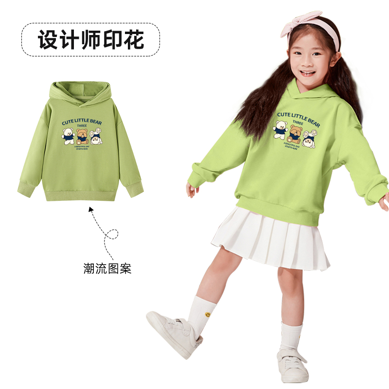 2024春季亲子装连帽卫衣一家三四口母子母女童装薄款外套小熊图案