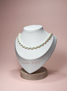 天然淡水极光米形珍珠项链松石绿