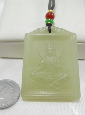 天然石观音菩萨花牌可调节项链