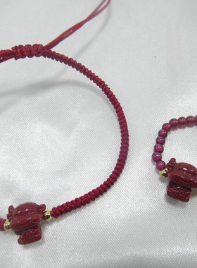 朱砂小牛手链可拉伸编