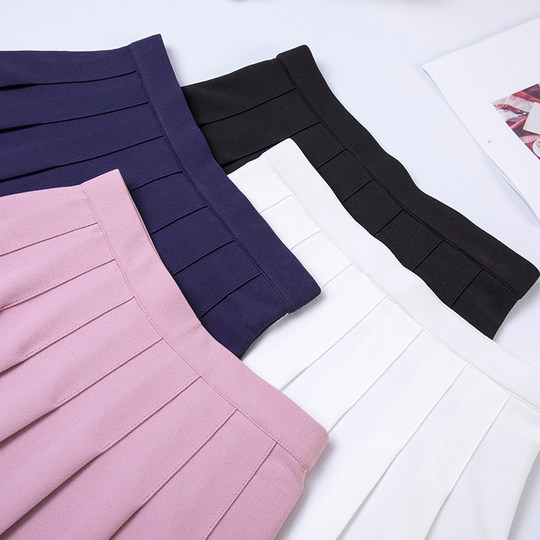 Student elastic waist striped skirt pink