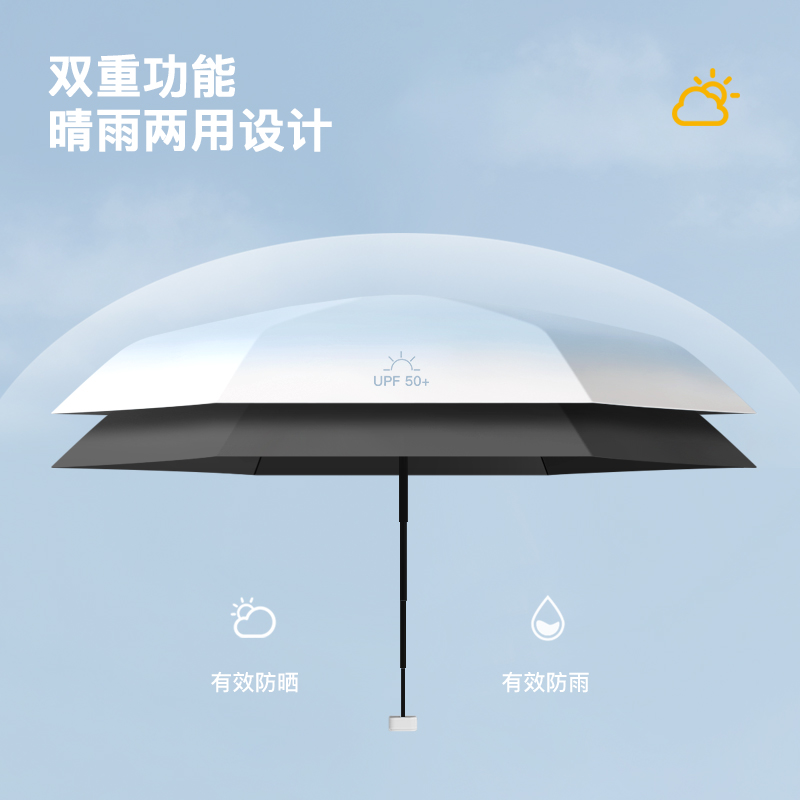 渐变六折迷你太阳伞女防晒防紫外线遮阳晴雨伞小巧便携黑胶upf50+